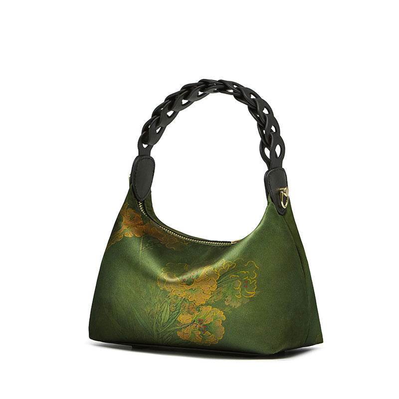 Xiangyunsha Silk Dark Green Mulberry Silk Shoulder Bag - SinoCultural