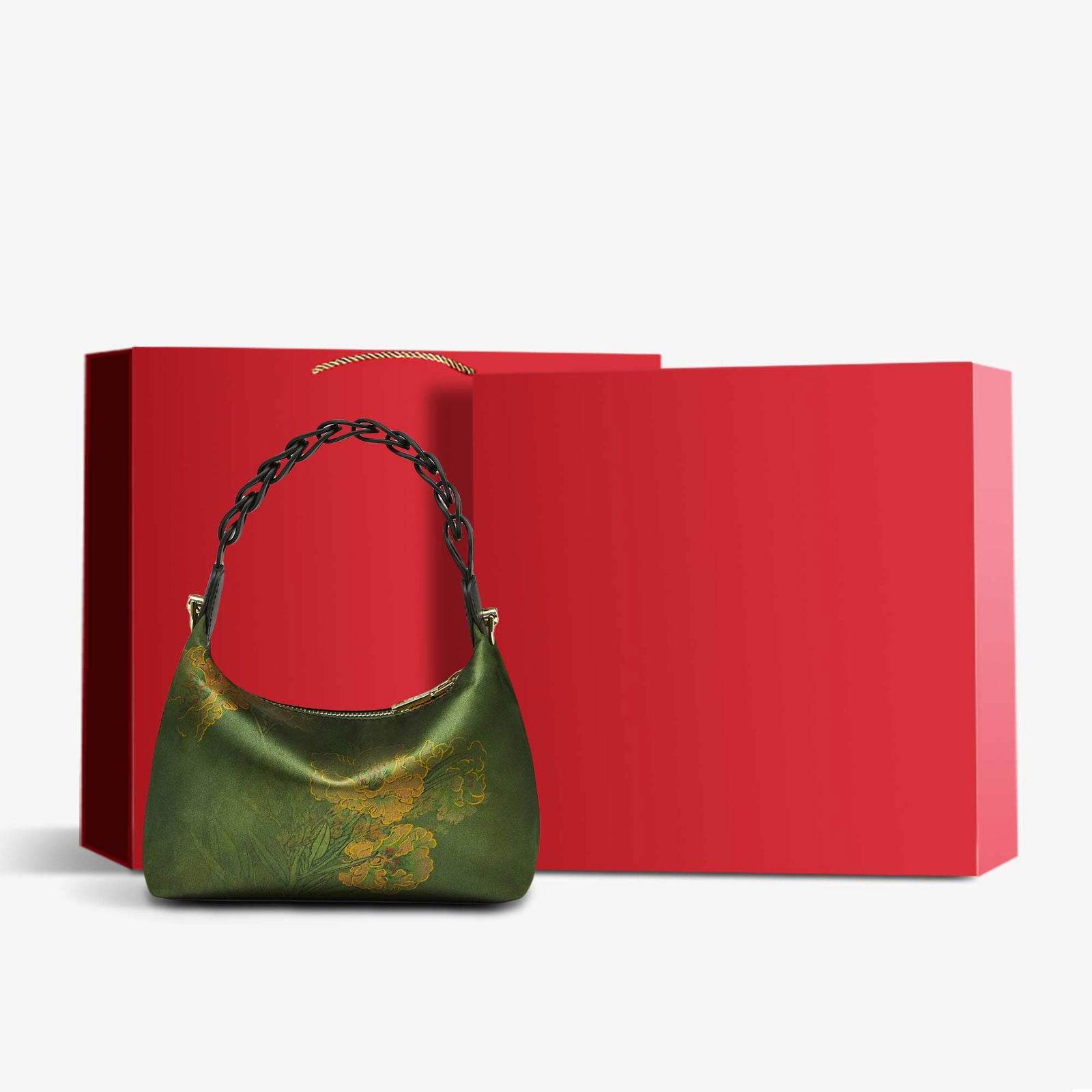 Xiangyunsha Silk Dark Green Mulberry Silk Shoulder Bag - SinoCultural