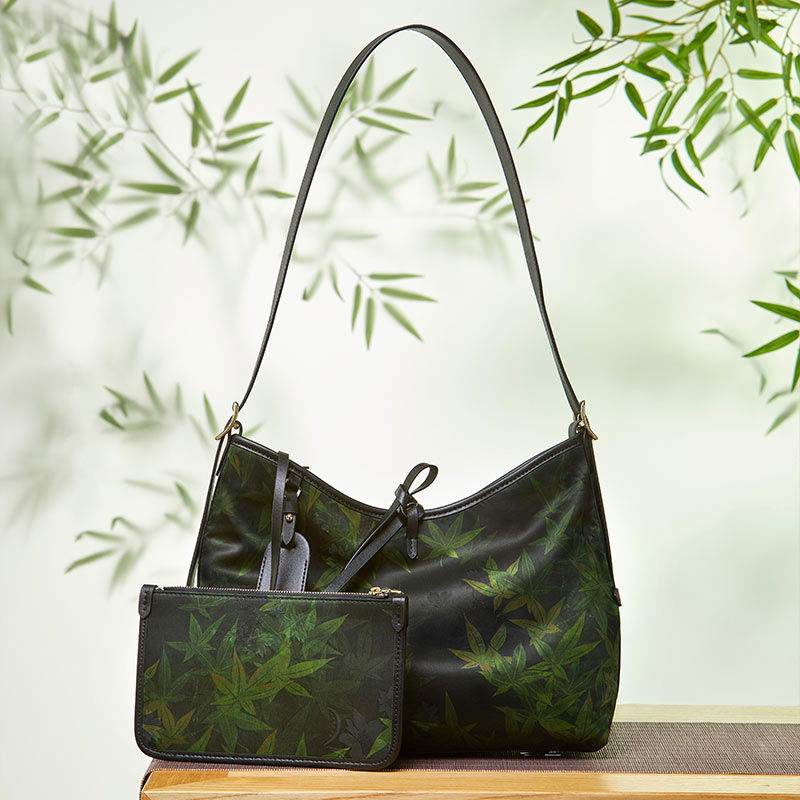 Xiangyunsha Silk Large-Capacity Green Tote Bag - SinoCultural -- P270606 -