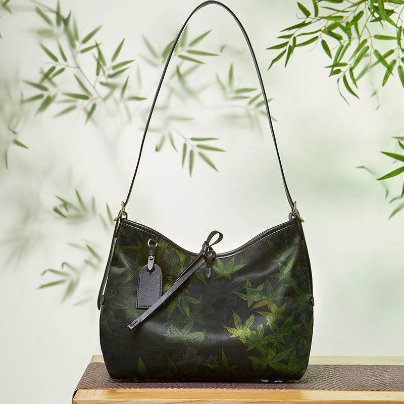 Xiangyunsha Silk Large-Capacity Green Tote Bag - SinoCultural -- P270606 -
