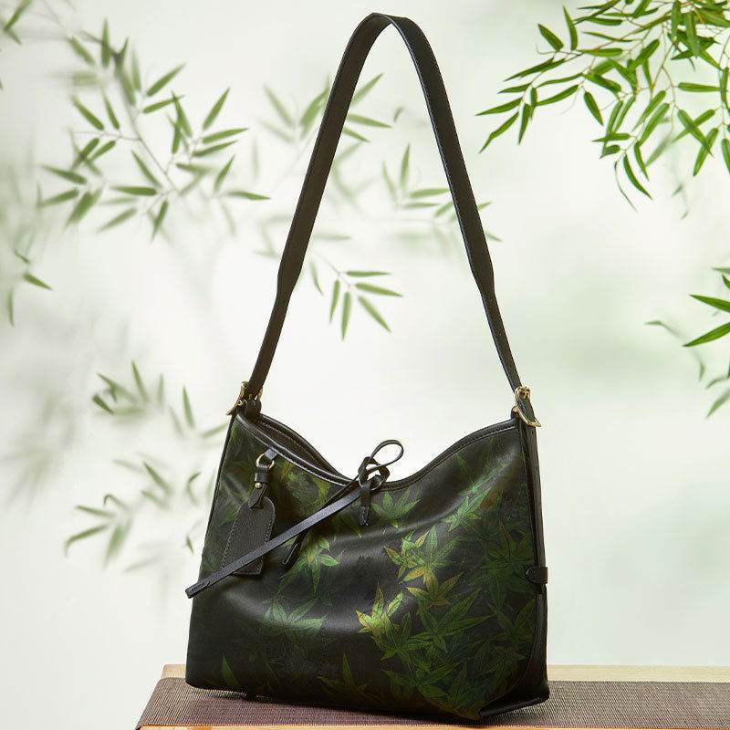 Xiangyunsha Silk Large-Capacity Green Tote Bag - SinoCultural -- P270606 -