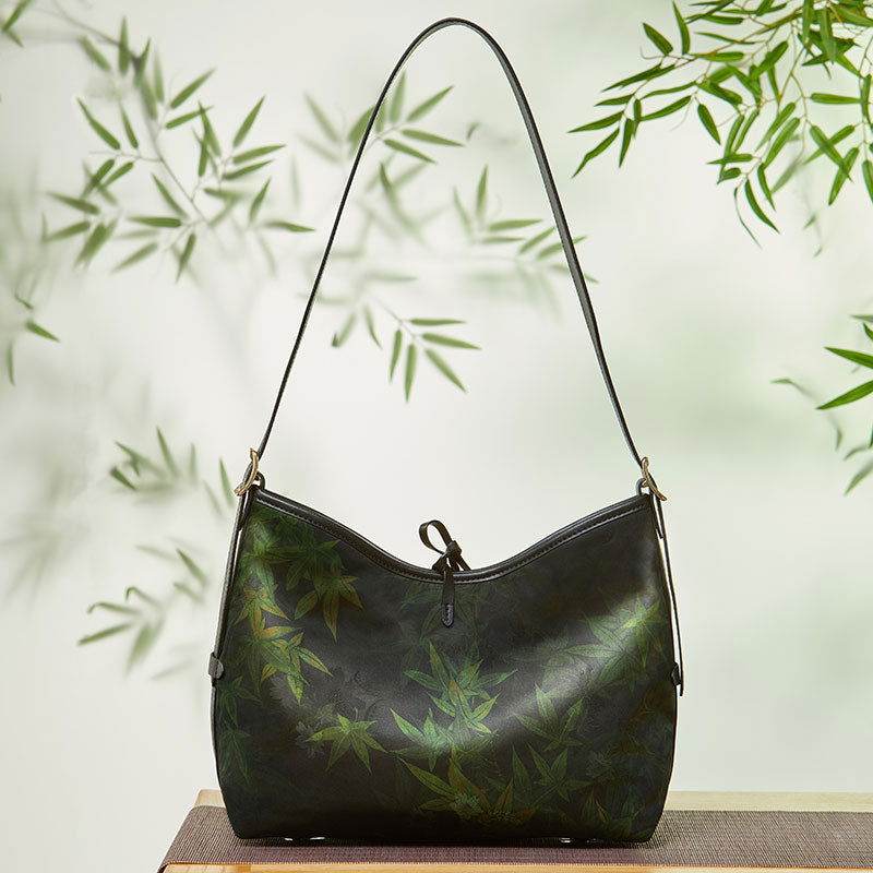 Xiangyunsha Silk Large-Capacity Green Tote Bag - SinoCultural -- P270606 -