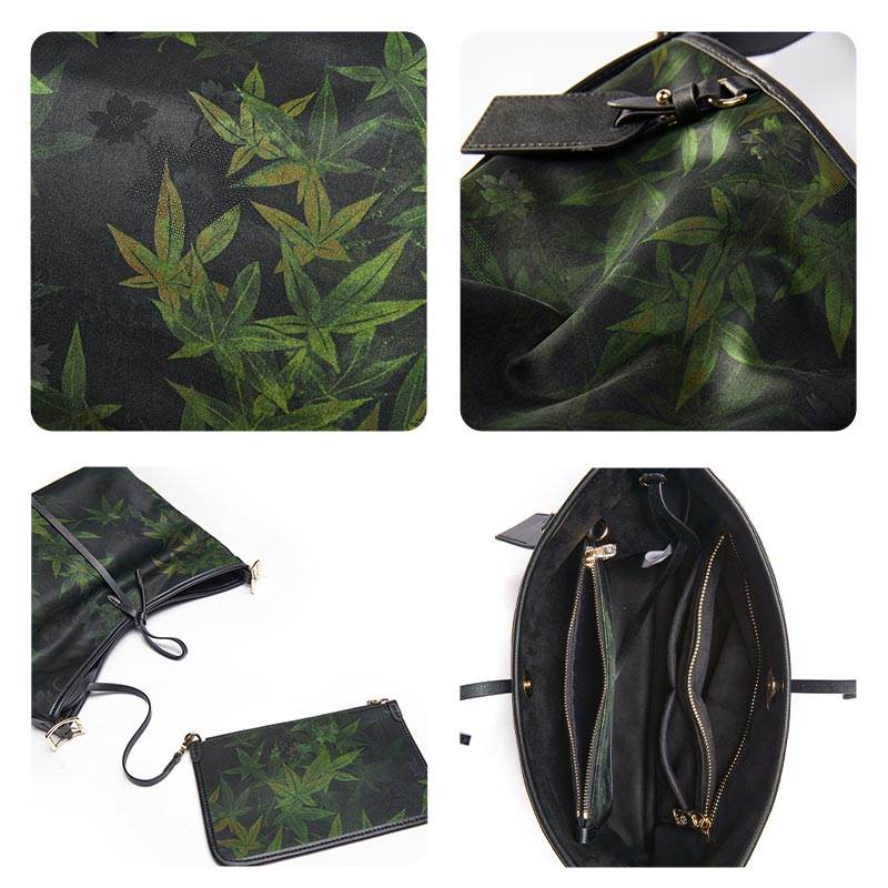 Xiangyunsha Silk Large-Capacity Green Tote Bag - SinoCultural -- P270606 -