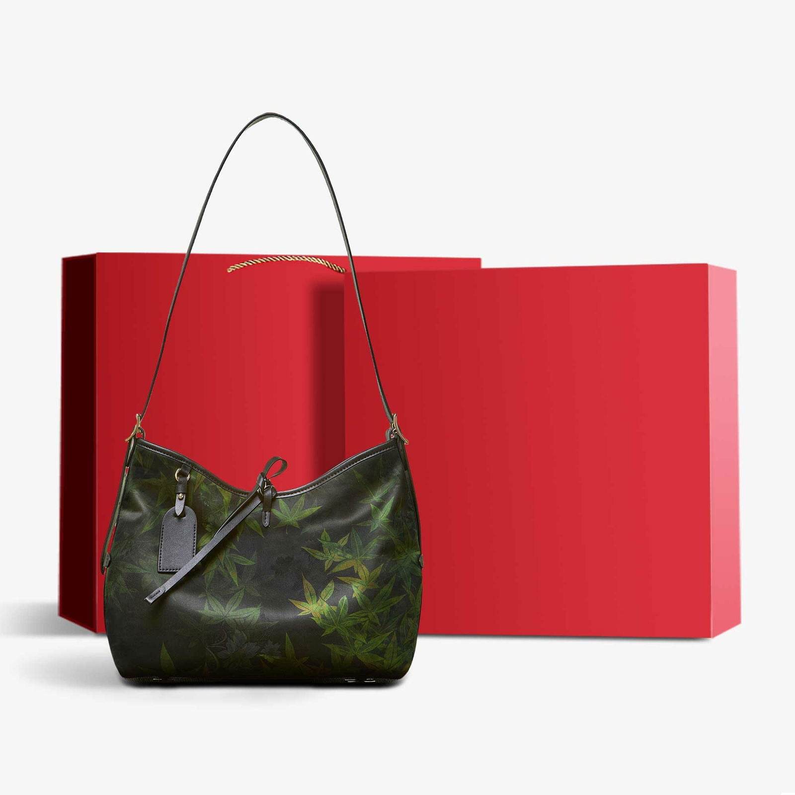 Xiangyunsha Silk Large-Capacity Green Tote Bag - SinoCultural -- P270606 -