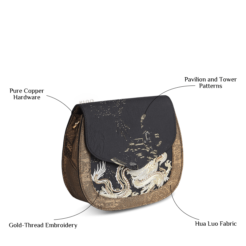 Saddle Loong Embroidered Bag – Ultra-Light 216g, Recycled Fabric & Hualuo Silk - SinoCultural -- GD1206