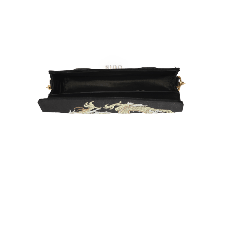 Ultra-Light Loong Silk Embroidery Black Evening Bag Recycled Fabric 154g - SinoCultural -- GD1207