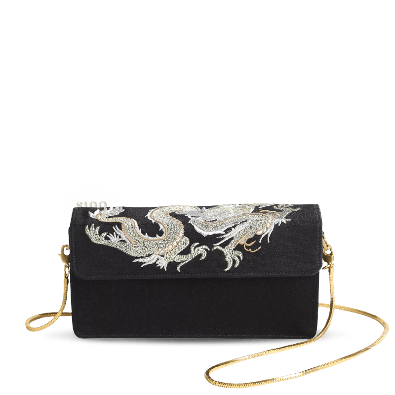 Ultra-Light Loong Silk Embroidery Black Evening Bag Recycled Fabric 154g - SinoCultural -- GD1207