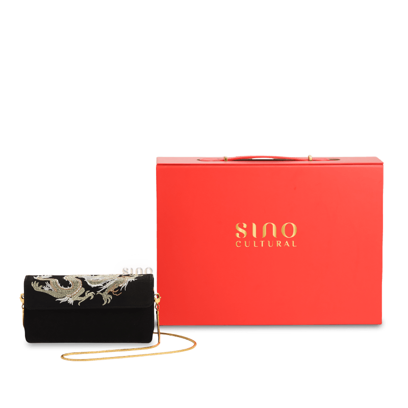 Ultra-Light Loong Silk Embroidery Black Evening Bag Recycled Fabric 154g - SinoCultural -- GD1207