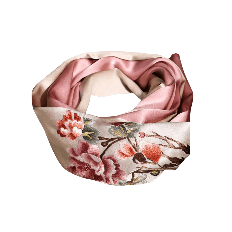 Handcrafted Suzhou Embroidery 100% Mulberry Silk Scarf 155x35 cm - SinoCultural -- HYFSJ006-1