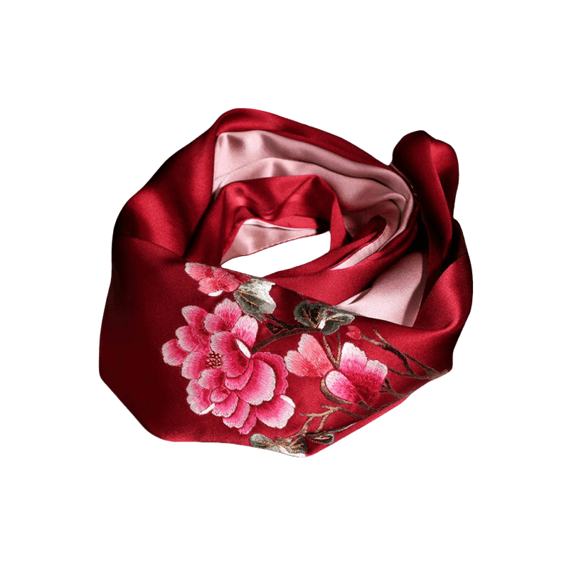 Handcrafted Suzhou Embroidery 100% Mulberry Silk Scarf 155x35 cm - SinoCultural -- HYFSJ006-1