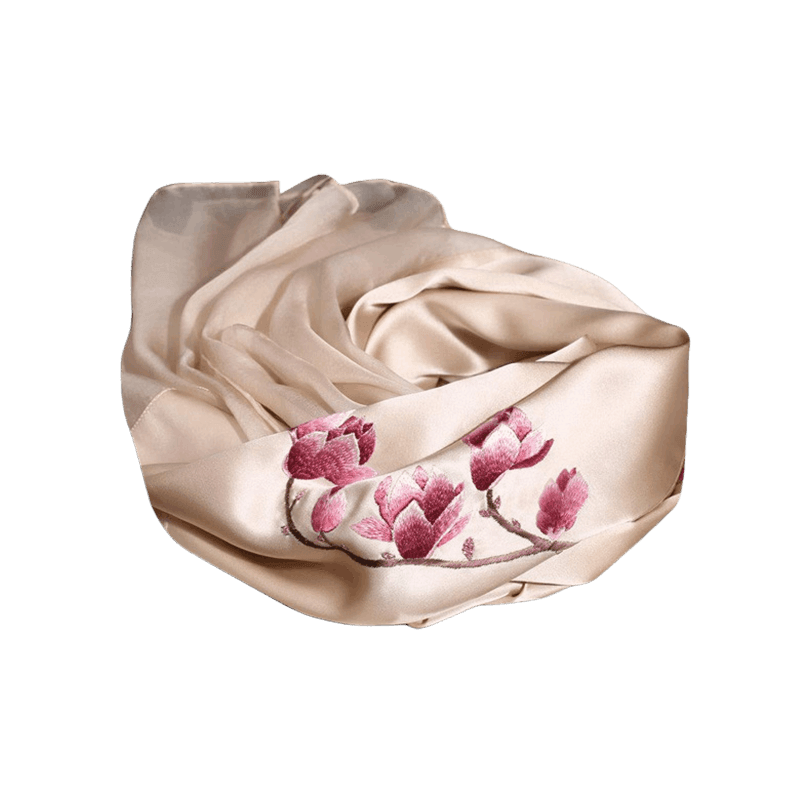 Suzhou Embroidery 100% Mulberry Silk Scarf for Autumn 190x65cm - SinoCultural -- HYFSJ007-1