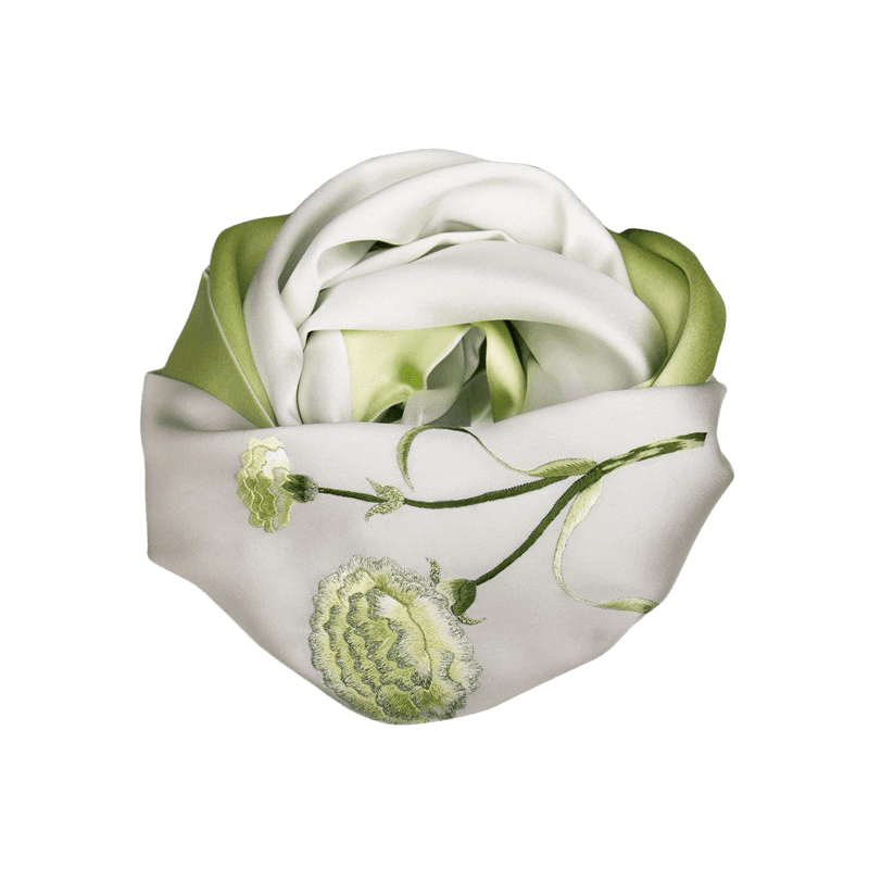 Peony flower hand embroidery detail on silk scarf 155x35cm - SinoCultural -- HYFSJ010-1