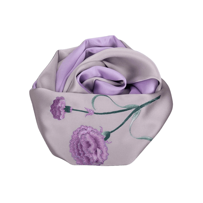 Peony flower hand embroidery detail on silk scarf 155x35cm - SinoCultural -- HYFSJ010-1