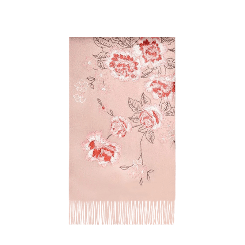 Handcrafted Su Embroidery Cashmere Scarf Premium Quality 200x60cm - SinoCultural -- HYFSJ012-1 -