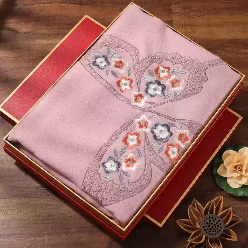 Handcrafted Su Embroidery Cashmere Scarf Luxury Gift Box 200x60cm - SinoCultural -- HYFSJ014-2