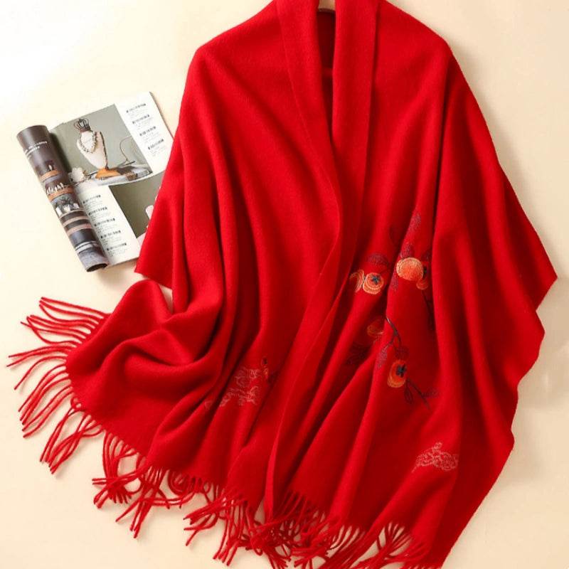 Handcrafted Su Embroidery Cashmere Scarf Luxury Gift Box 200x60cm - SinoCultural -- HYFSJ014-4