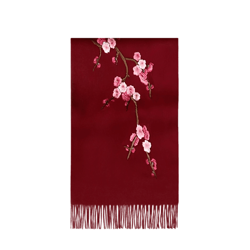 Handcrafted Su Embroidery Cashmere Scarf Luxury 190x30cm - SinoCultural -- HYFSJ017-5 -
