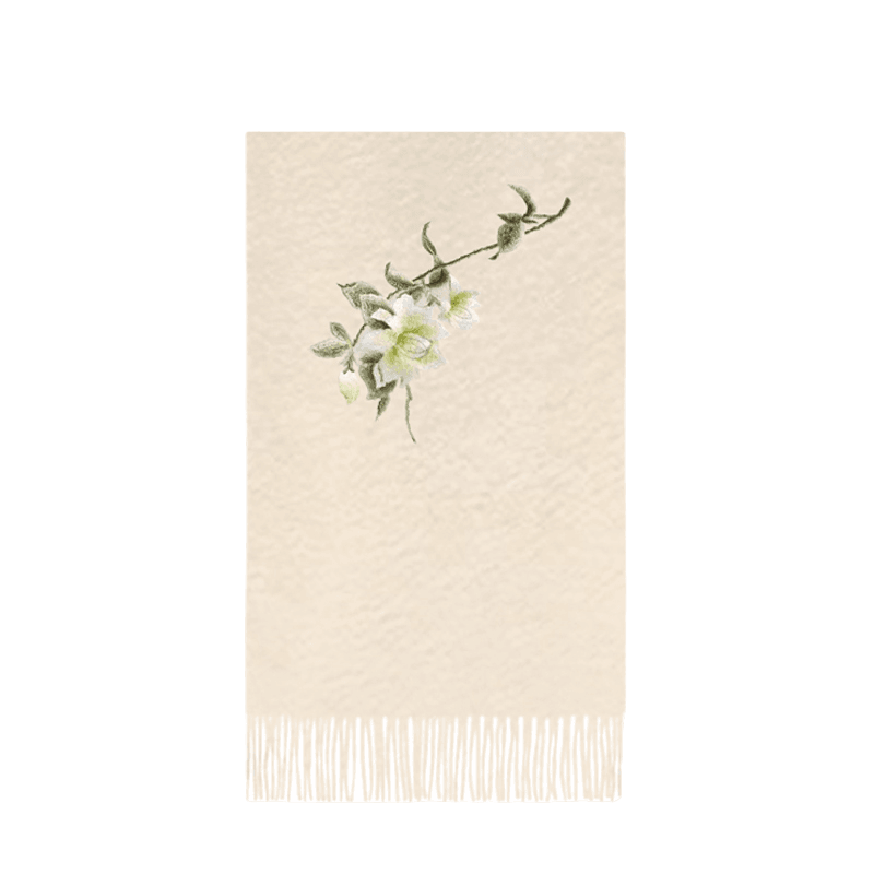 Handcrafted Su Embroidery Cashmere Scarf Luxury 200x70cm - SinoCultural -- HYFSJ020 -