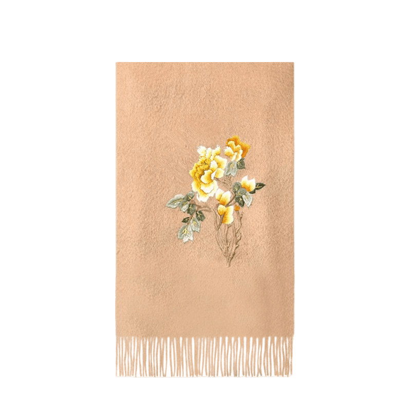 Handcrafted Su Embroidery Cashmere Scarf Warm Winter 200x70cm - SinoCultural -- HYFSJ022-2 -