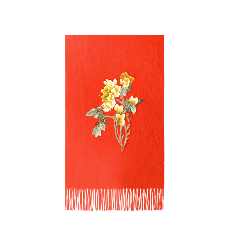 Handcrafted Su Embroidery Cashmere Scarf Warm Winter 200x70cm - SinoCultural -- HYFSJ022-2 -