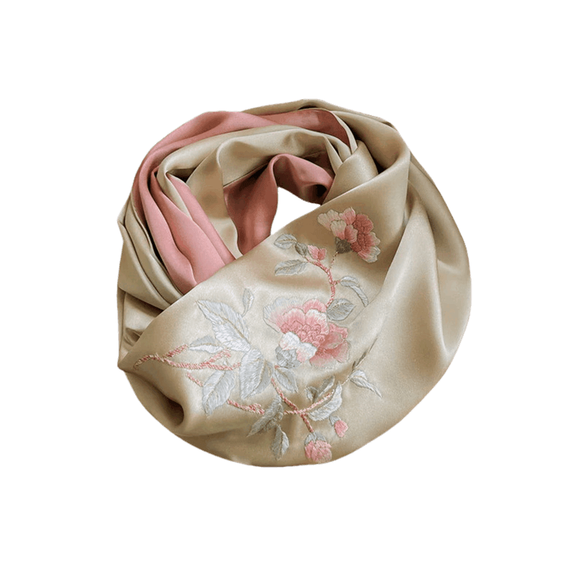 Handcrafted Suzhou Embroidery 100% Mulberry Silk Scarf 155x35cm - SinoCultural -- HYFSJ023A01