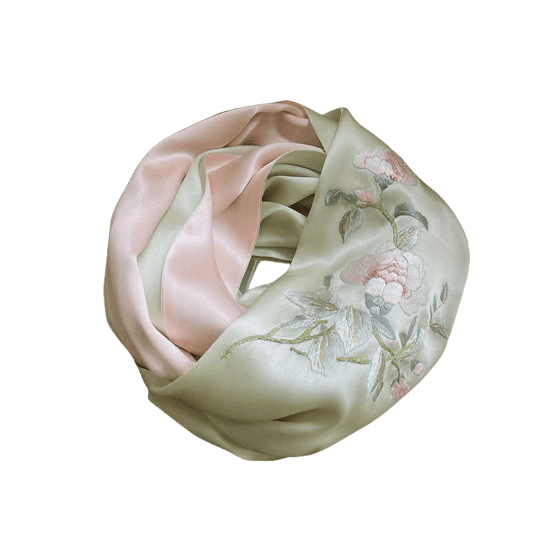 Handcrafted Suzhou Embroidery 100% Mulberry Silk Scarf 155x35cm - SinoCultural -- HYFSJ023A01