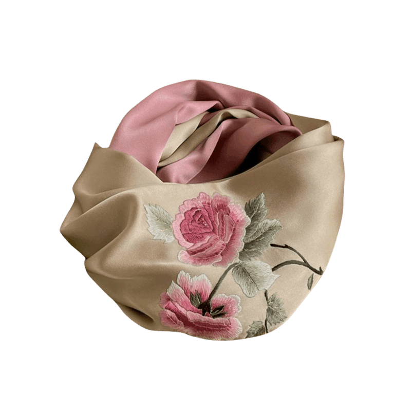 Handmade Su Embroidery 16 Momme Silk Scarf Peony 155x35cm - SinoCultural -- HYFSJ024