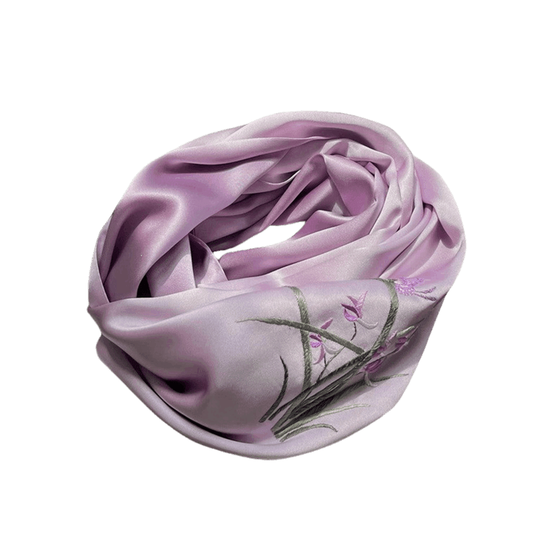 Hand Embroidered Suzhou 16 Momme Silk Scarf Luxury 155x35cm - SinoCultural -- HYFSJ025A01