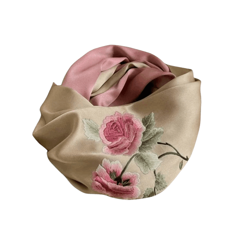 Handmade Su Embroidery 16 Momme Silk Scarf Peony 155x35cm - SinoCultural -- HYFSJ027A02 -