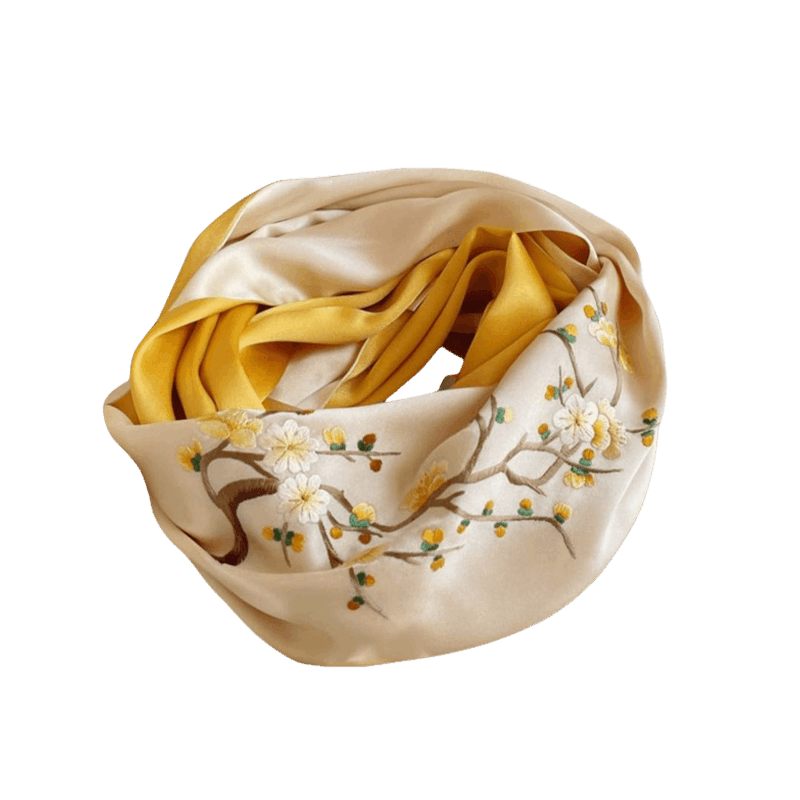 Handmade Suzhou Embroidery 16 Momme Silk Scarf 155x35cm - SinoCultural -- HYFSJ028A01