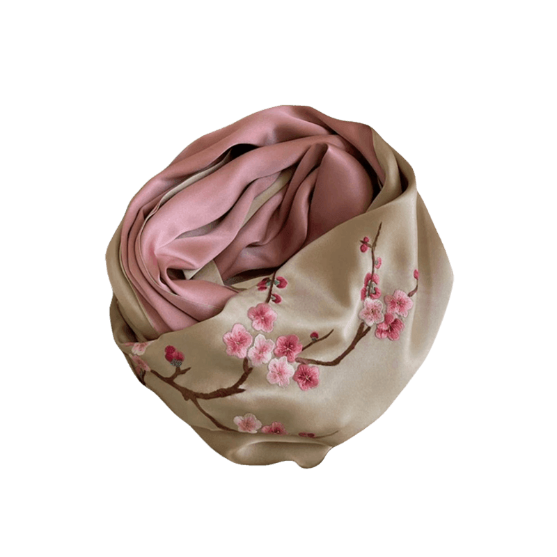 Handmade Suzhou Embroidery 16 Momme Silk Scarf 155x35cm - SinoCultural -- HYFSJ028A01