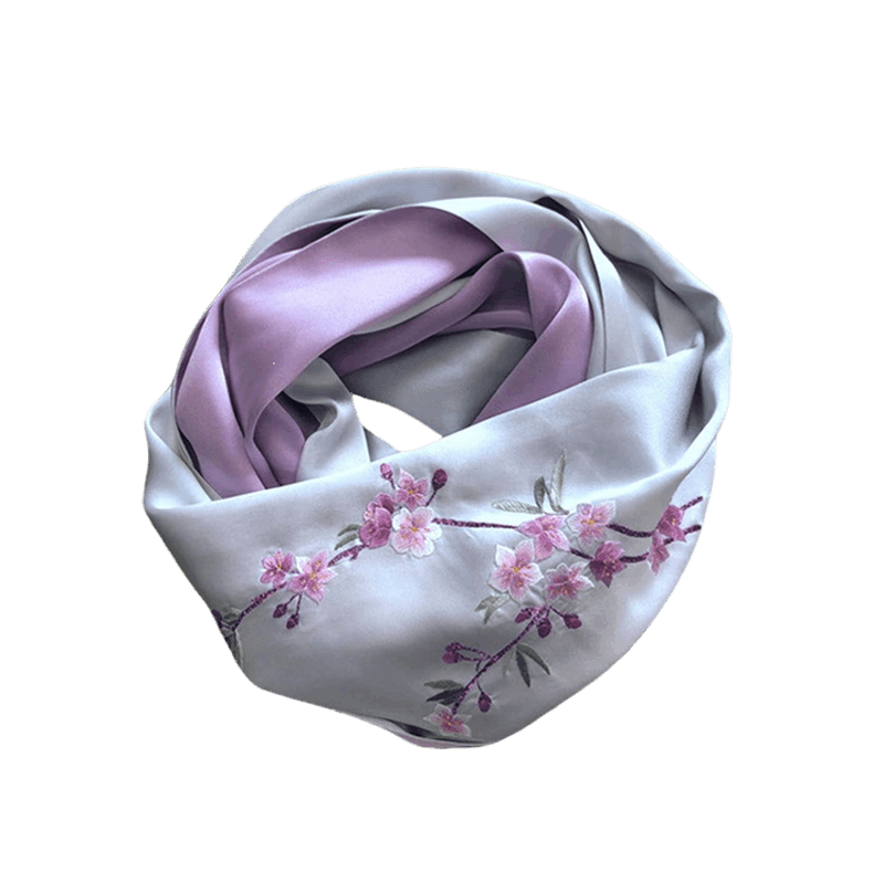 Handmade Su Embroidery 16 Momme Silk Scarf Orchid 155x35cm - SinoCultural -- HYFSJ031A03 -