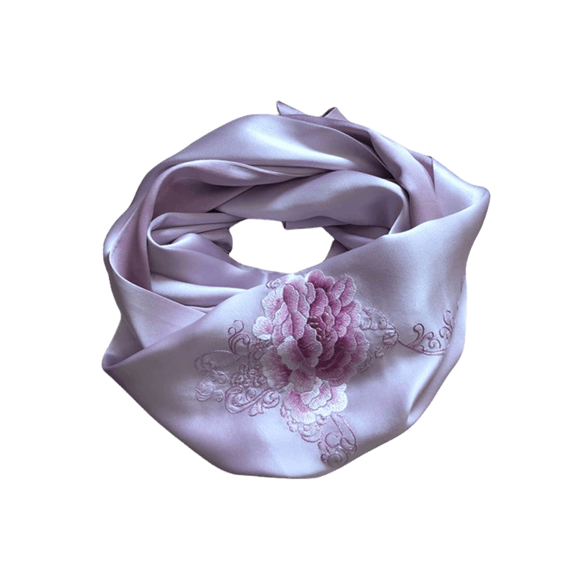 Handmade Su Embroidery 16 Momme Silk Scarf Peony 155x35cm - SinoCultural -- HYFSJ032A01