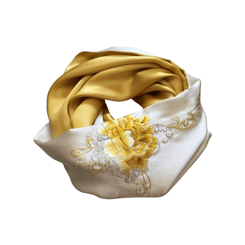 Handmade Su Embroidery 16 Momme Silk Scarf Peony 155x35cm - SinoCultural -- HYFSJ032A01