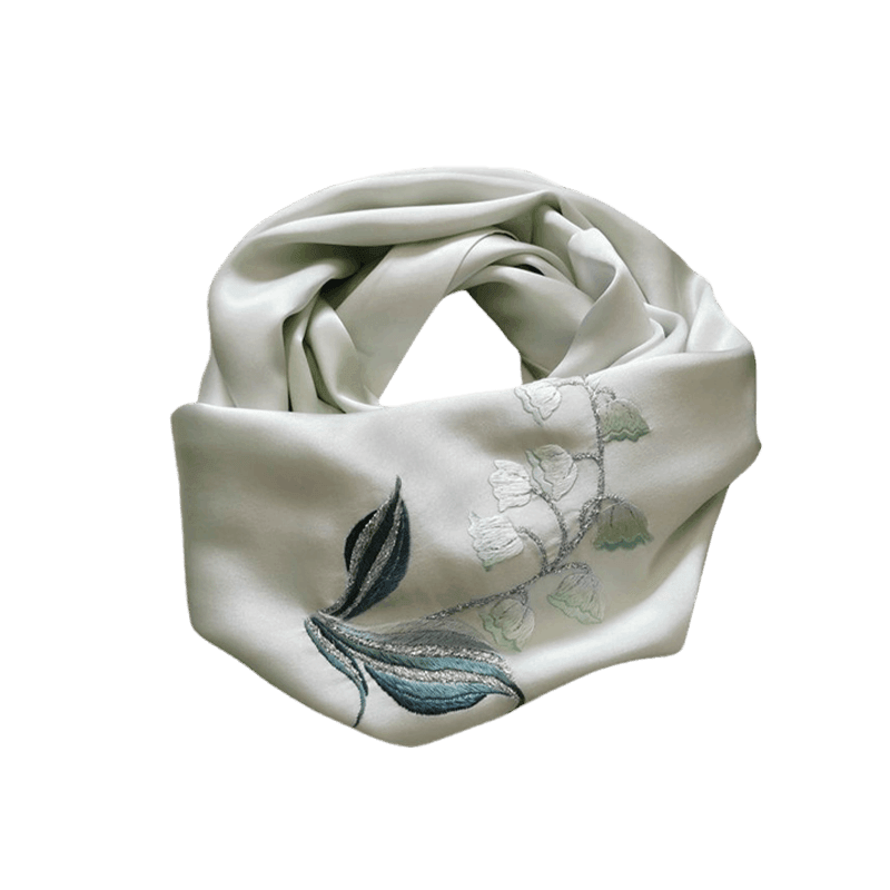 Handmade Su Embroidery 16 Momme Silk Scarf 155x35cm - SinoCultural -- HYFSJ033A01