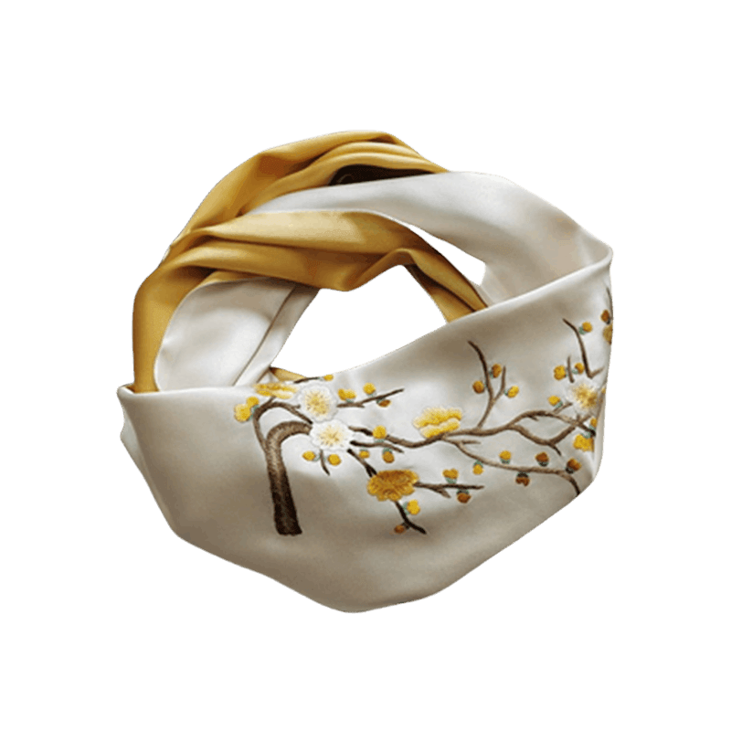 Handmade Su Embroidery 16 Momme Silk Scarf 155x35cm - SinoCultural -- HYFSJ034A01