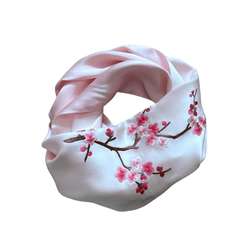 Handmade Su Embroidery 16 Momme Silk Scarf 155x35cm - SinoCultural -- HYFSJ034A01