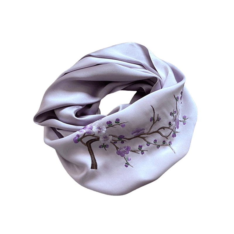 Handmade Su Embroidery 16 Momme Silk Scarf 155x35cm - SinoCultural -- HYFSJ034A01