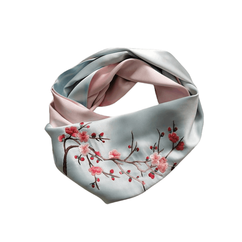 Handmade Su Embroidery 16 Momme Silk Scarf 155x35cm - SinoCultural -- HYFSJ034A01