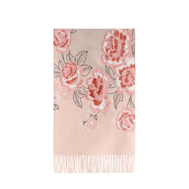 Embroidery 100% Pure Cashmere Scarf Pink Lotus 200x60 cm - SinoCultural -- HYFSJ038A04