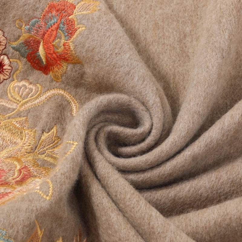 Embroidery 100% Pure Cashmere Scarf Elegant Floral Design 200x60 cm - SinoCultural -- HYFSJ040