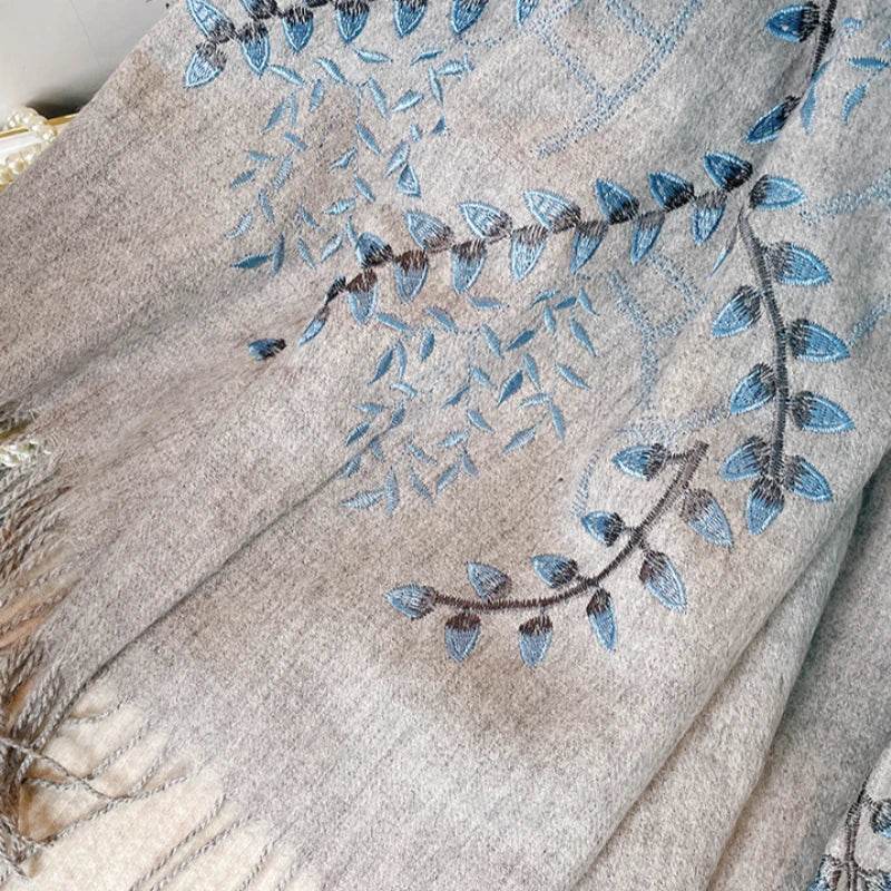 Embroidery 100% Pure Cashmere Scarf Vine Winter Accessory 200x60 cm - SinoCultural -- HYFSJ043