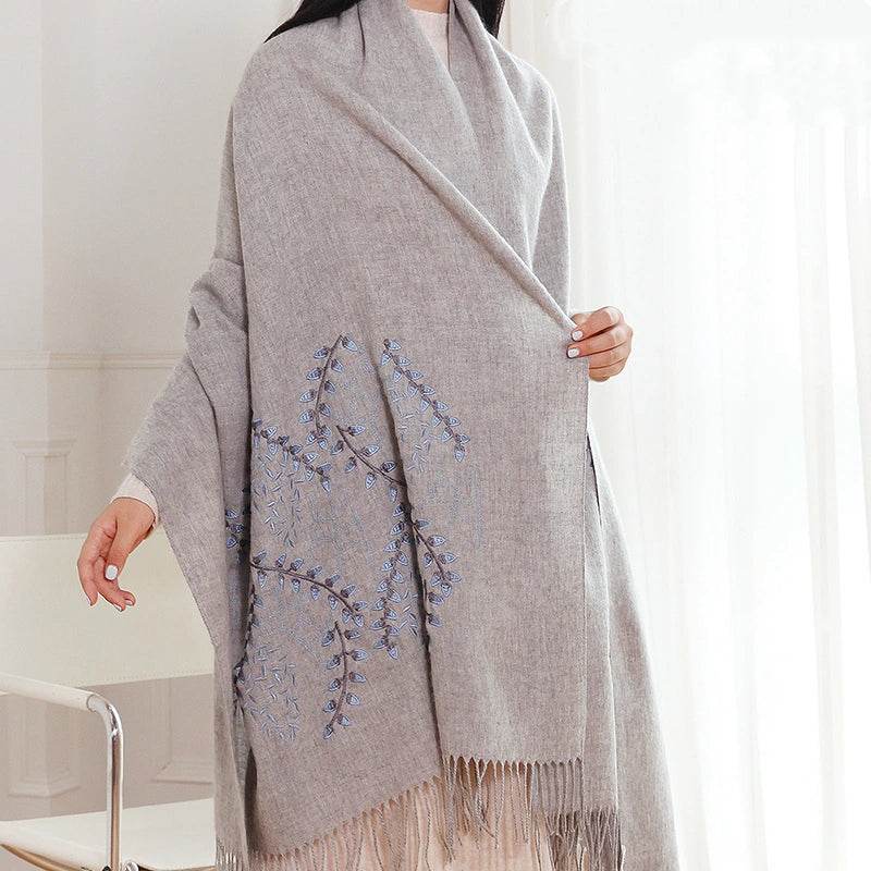 Embroidery 100% Pure Cashmere Scarf Vine Winter Accessory 200x60 cm - SinoCultural -- HYFSJ043