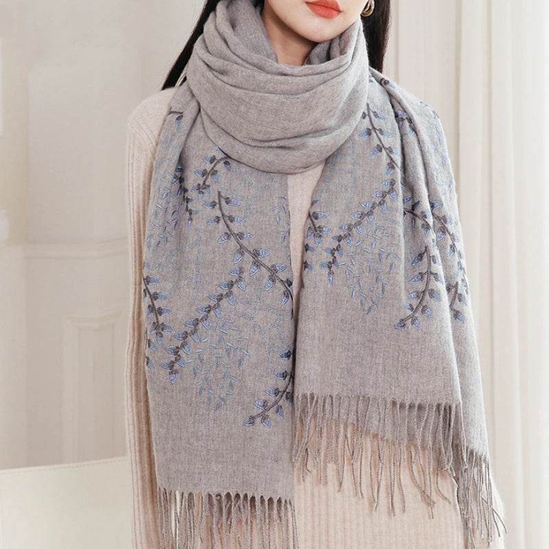 Embroidery 100% Pure Cashmere Scarf Vine Winter Accessory 200x60 cm - SinoCultural -- HYFSJ043