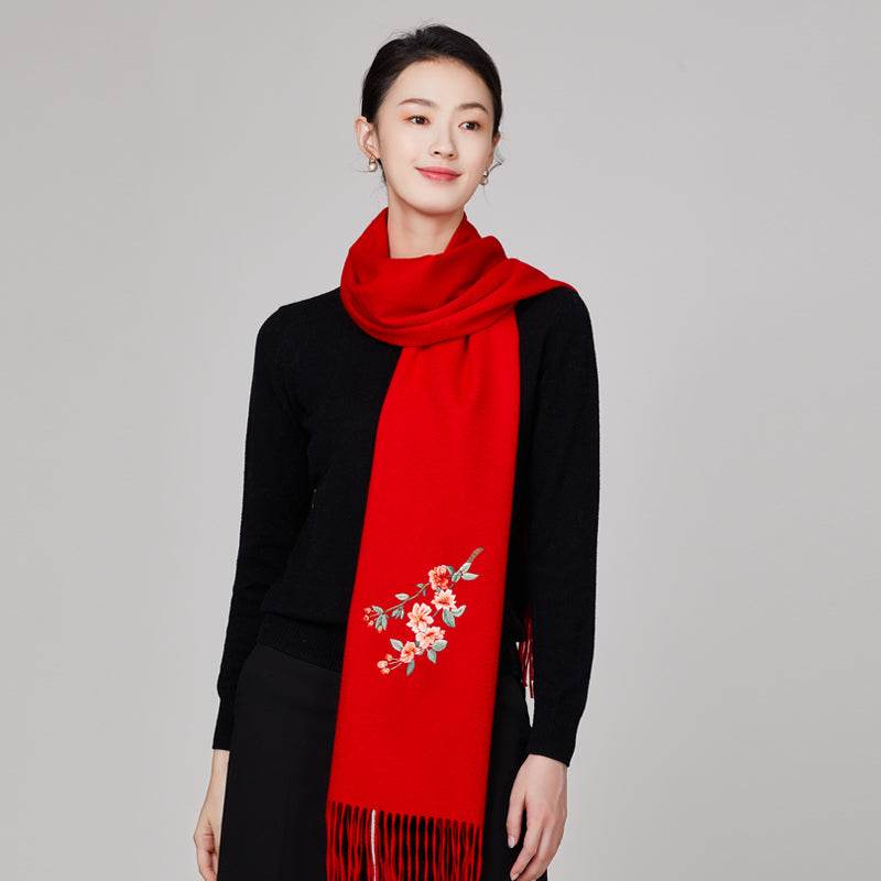 Handmade Embroidery Wool Cashmere Scarf Winter Wrap Shawl 200x38cm - SinoCultural -- HYFSJ054-1