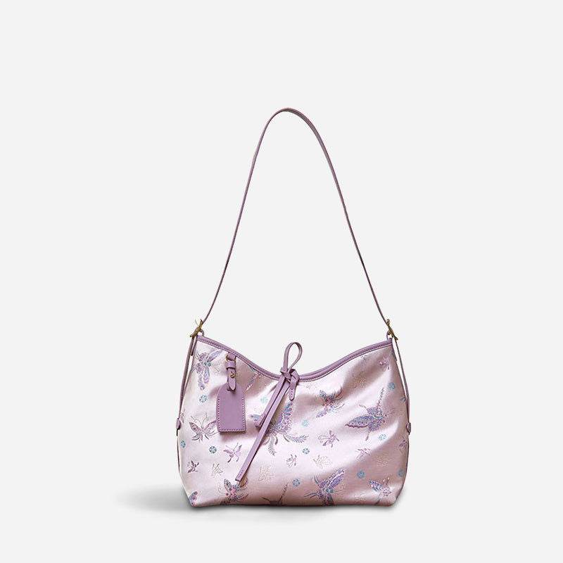 Handcraft Brocade Jacquard Purple Large-Capacity Chinoiserie Tote Bag - SinoCultural