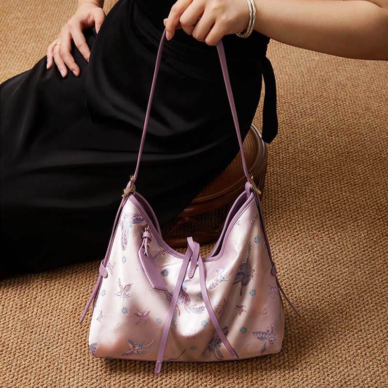 Handcraft Brocade Jacquard Purple Large-Capacity Chinoiserie Tote Bag - SinoCultural
