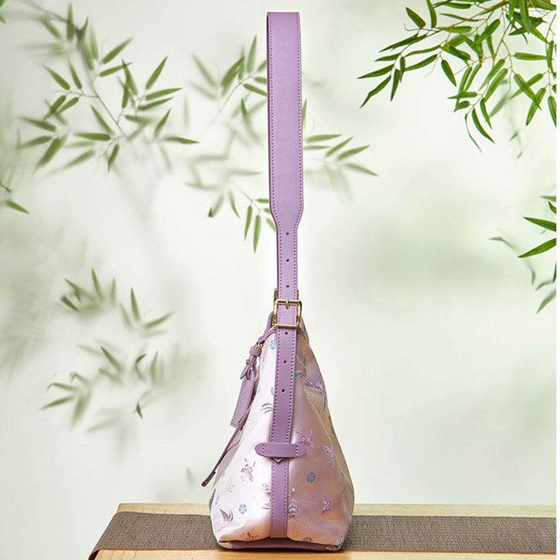 Handcraft Brocade Jacquard Purple Large-Capacity Chinoiserie Tote Bag - SinoCultural