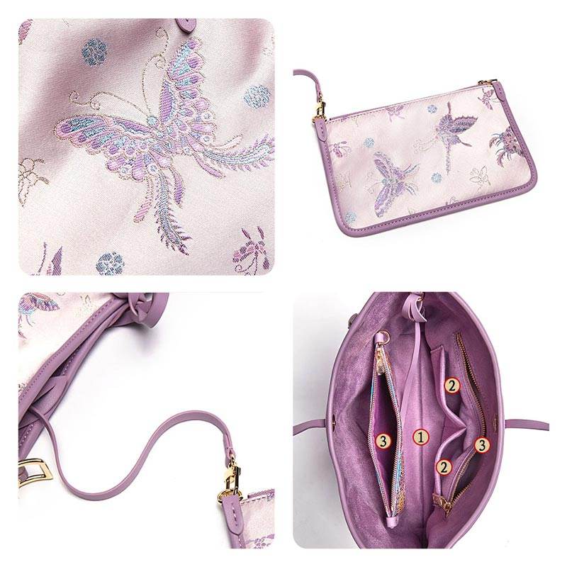 Handcraft Brocade Jacquard Purple Large-Capacity Chinoiserie Tote Bag - SinoCultural