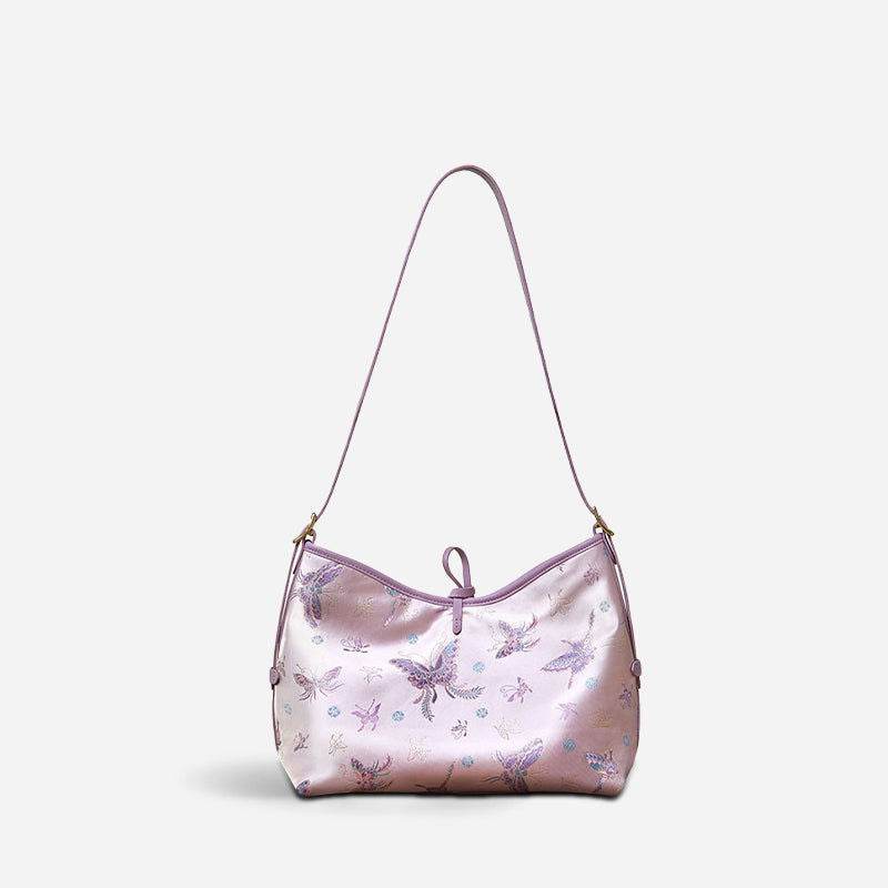 Handcraft Brocade Jacquard Purple Large-Capacity Chinoiserie Tote Bag - SinoCultural